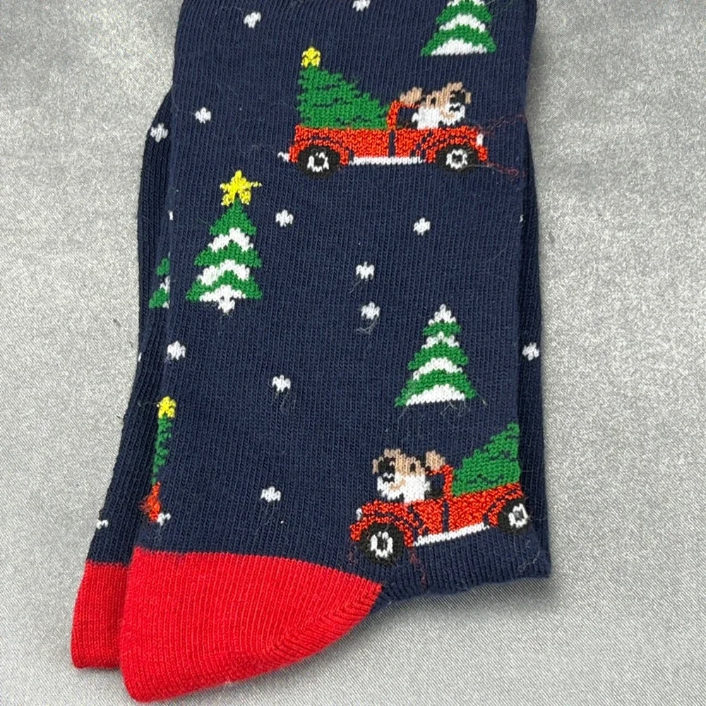 Shine Christmas Holiday Socks Women's OS Dog Truck Tree Navy Stocking Stuffers‎